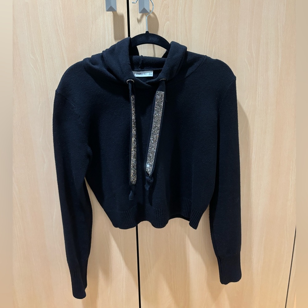 Zara Knit Sweater With Embellished Drawstrings